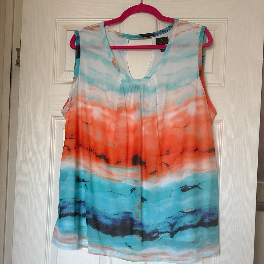 Worthington Sleeveless Top in Orange, Blue, and White